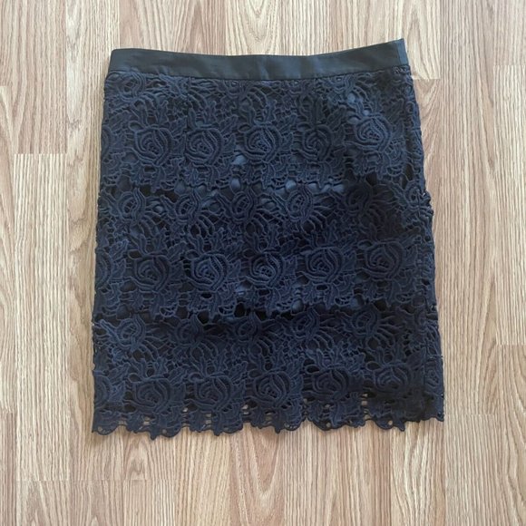Willi Smith Women Skirt Crochet Net Black Straight Knee Length Skirt Size 2 - Picture 11 of 11